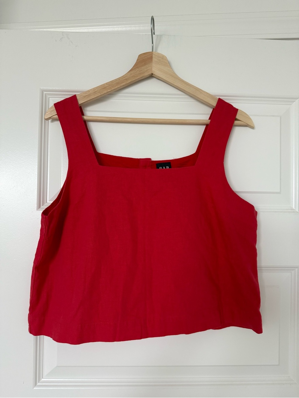 Gap Red Linen Blend Button Back Cropped Tank Top Medium Square Neck - Picture 8 of 9
